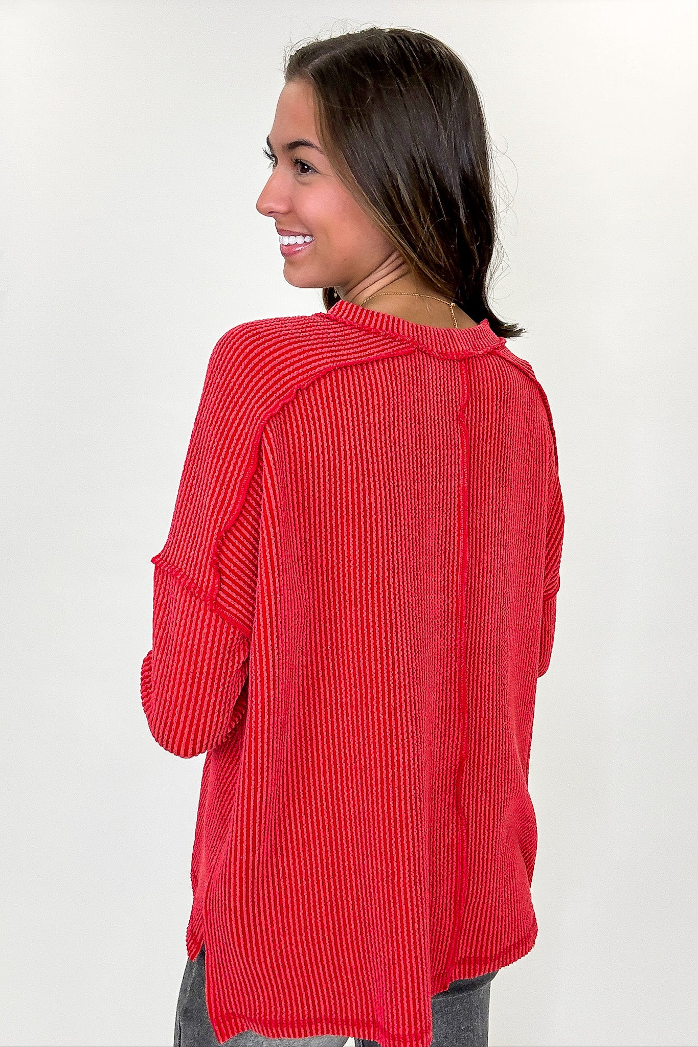 Coy Cutie Textured Raw Edge Boat Neck Top - BACK IN STOCK