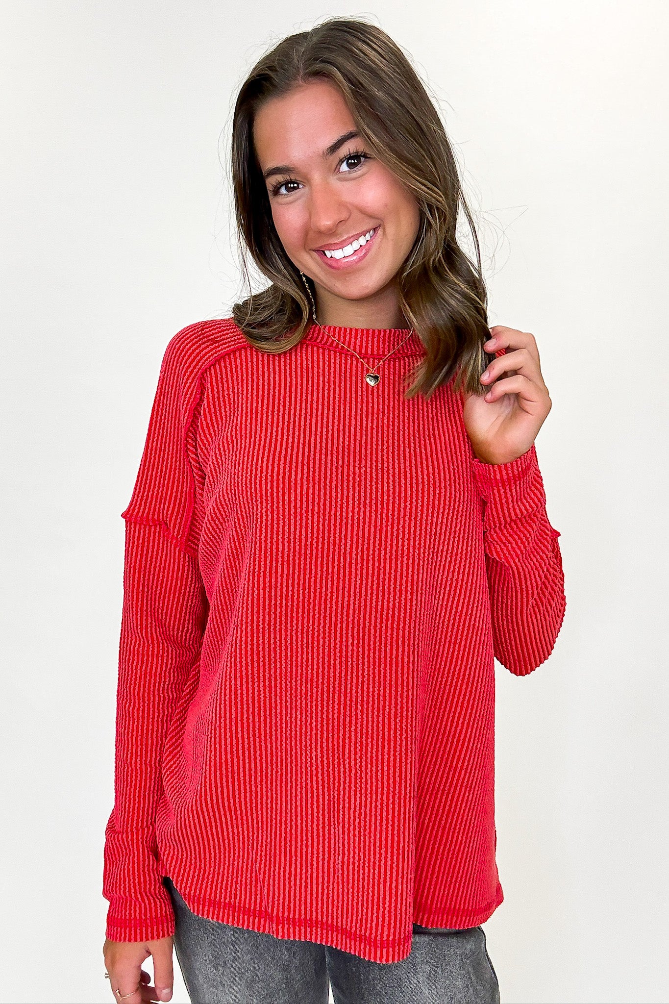 Coy Cutie Textured Raw Edge Boat Neck Top - BACK IN STOCK