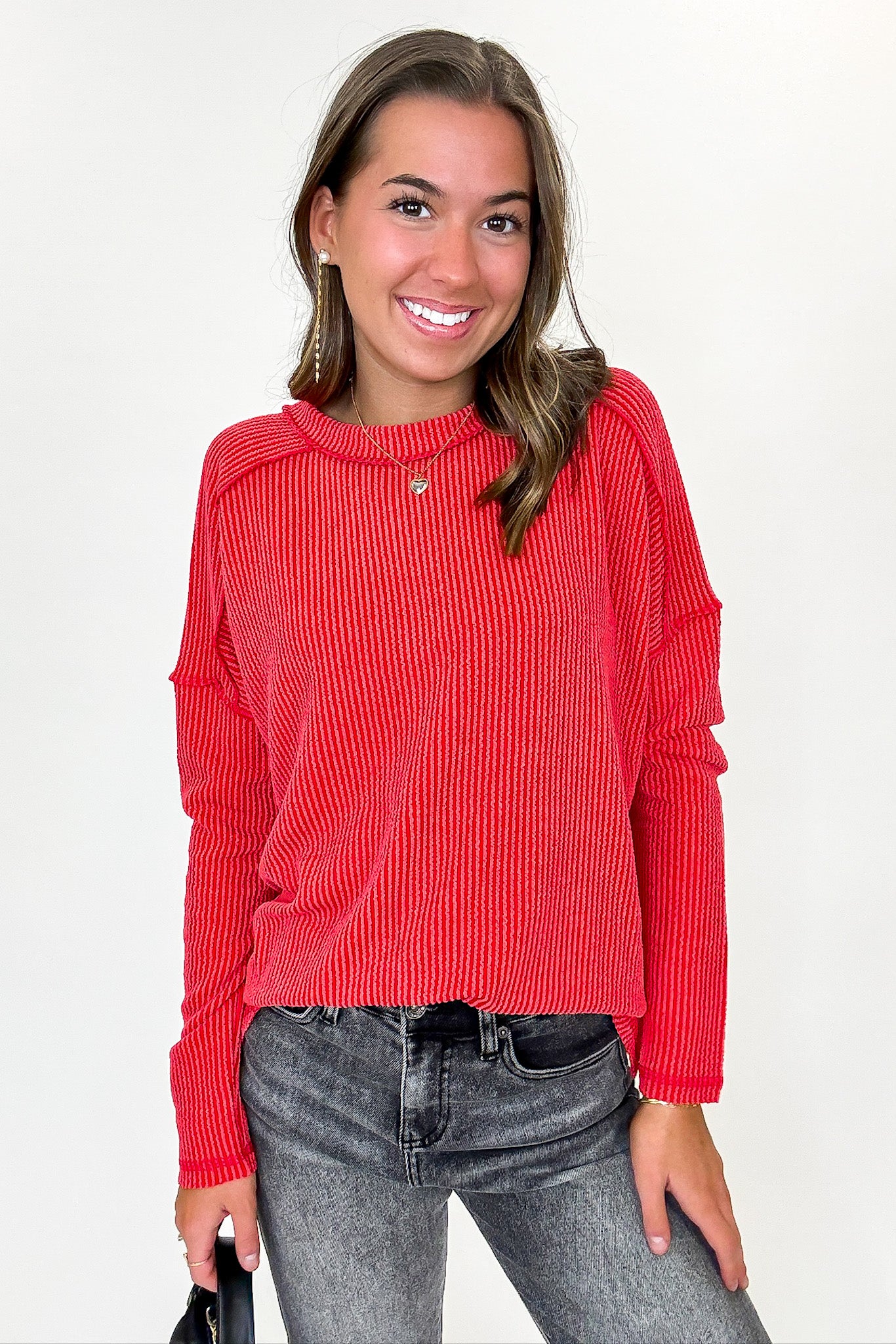 Coy Cutie Textured Raw Edge Boat Neck Top - BACK IN STOCK