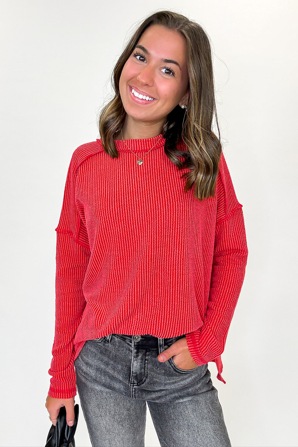 Ruby / SM Coy Cutie Textured Raw Edge Boat Neck Top - BACK IN STOCK - Madison and Mallory