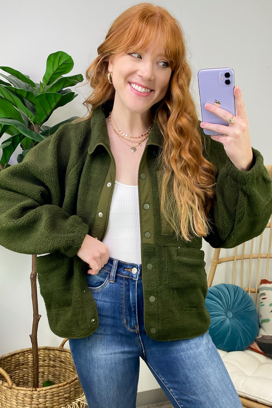 Dark Olive / S Coziest Option Fleece Snap Button Jacket - FINAL SALE - Madison and Mallory
