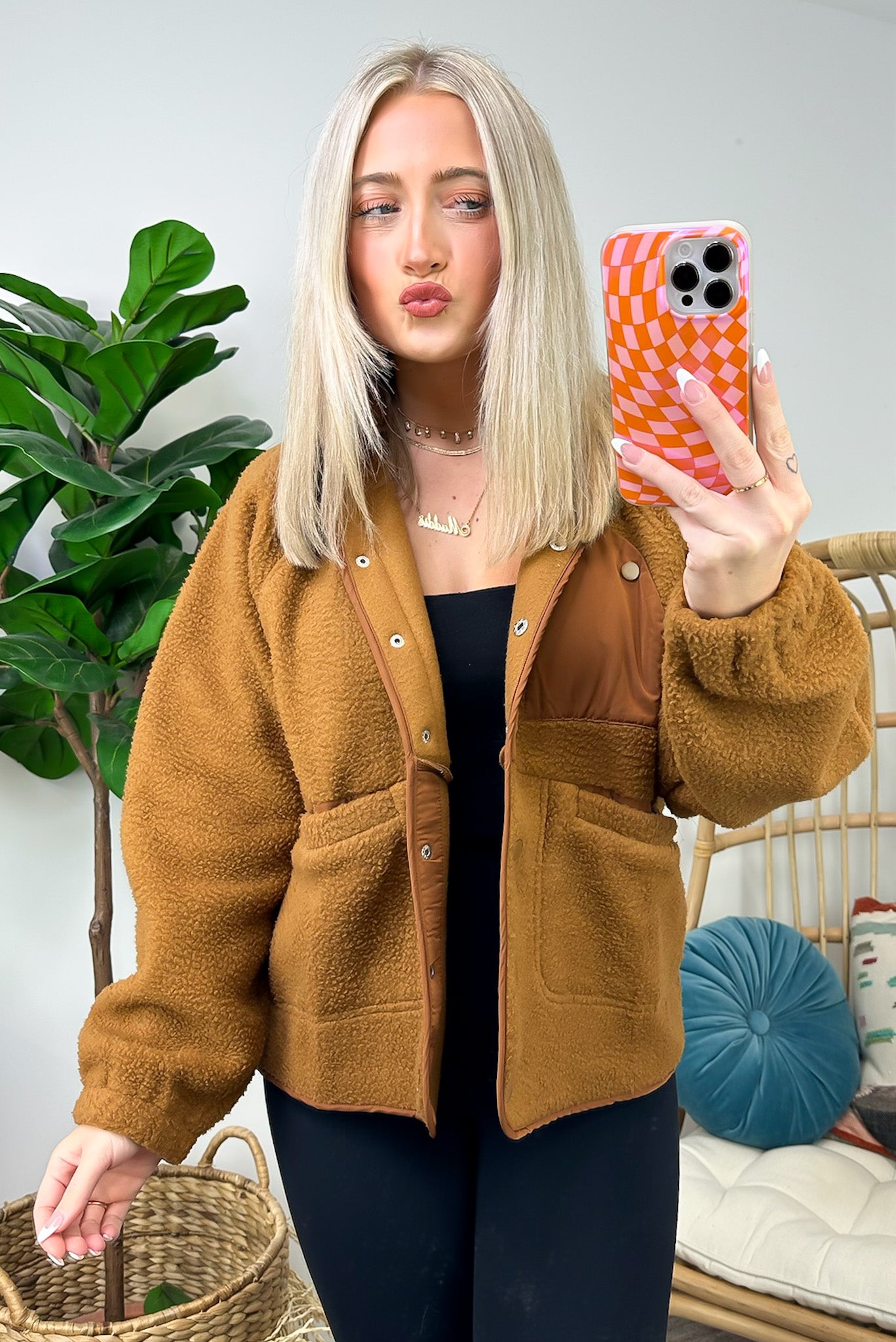 Copper / S Coziest Option Fleece Snap Button Jacket - Madison and Mallory