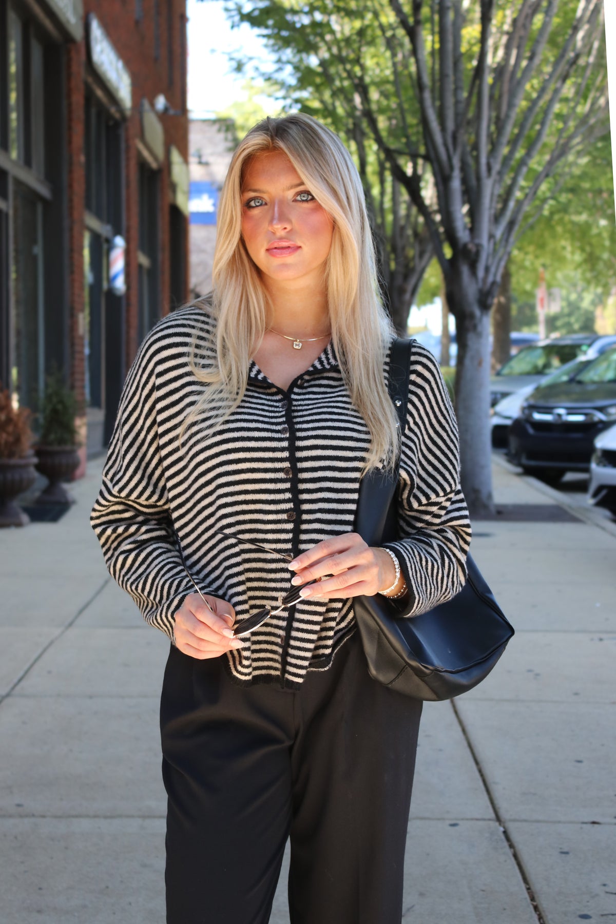 Cozy Line Stripe Button Down Cardigan - Madison and Mallory