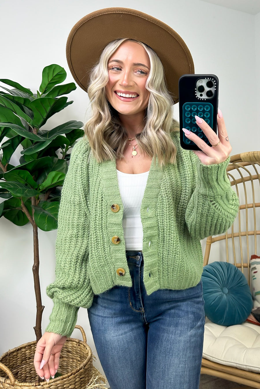 Sage / S Cozy Addition Button Down Crop Cardigan - FINAL SALE - Madison and Mallory