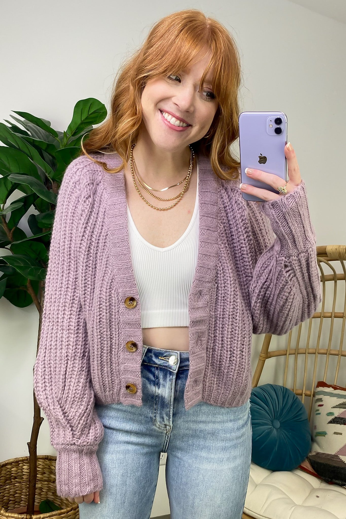 Mauve / S Cozy Addition Button Down Crop Cardigan - Madison and Mallory