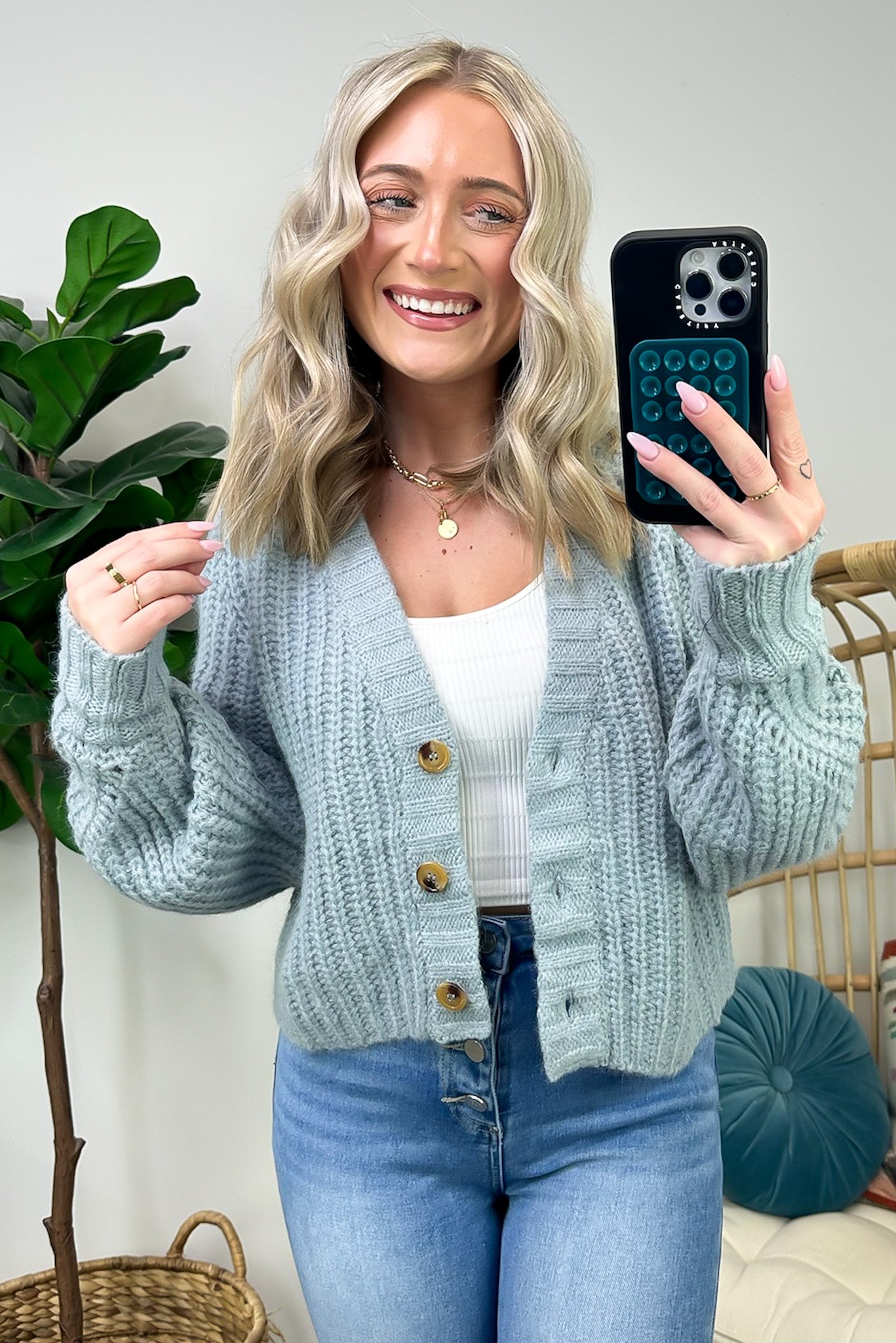 Blue / S Cozy Addition Button Down Crop Cardigan - FINAL SALE - Madison and Mallory