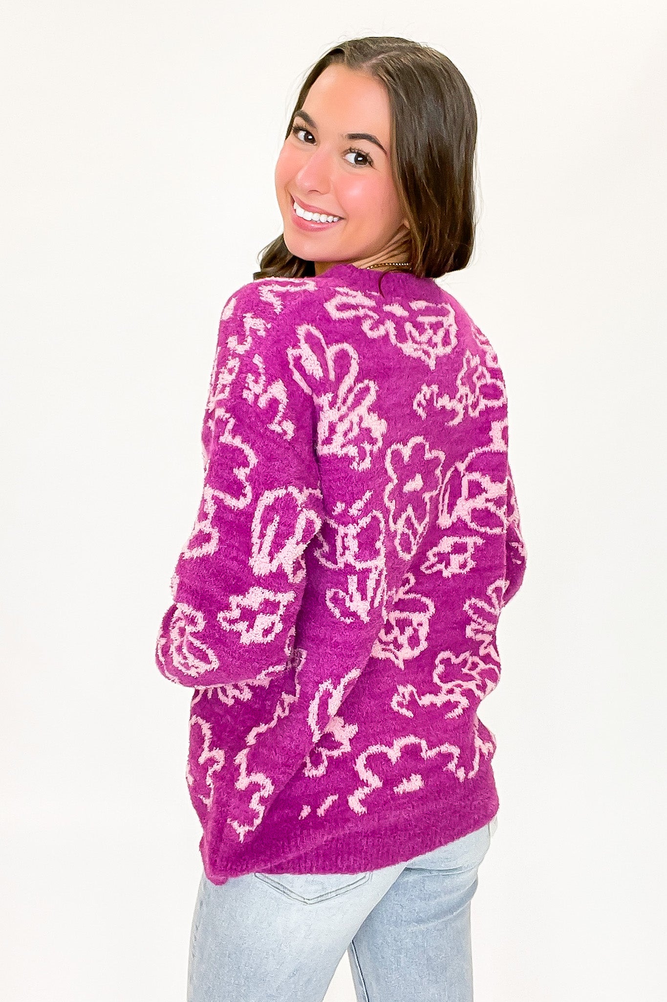 Cozy Bouquet Floral Fuzzy Knit Sweater - FINAL SALE - Madison and Mallory