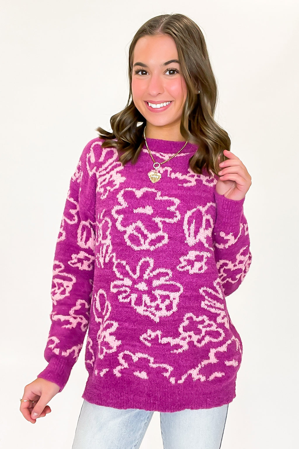 Cozy Bouquet Floral Fuzzy Knit Sweater - FINAL SALE - Madison and Mallory