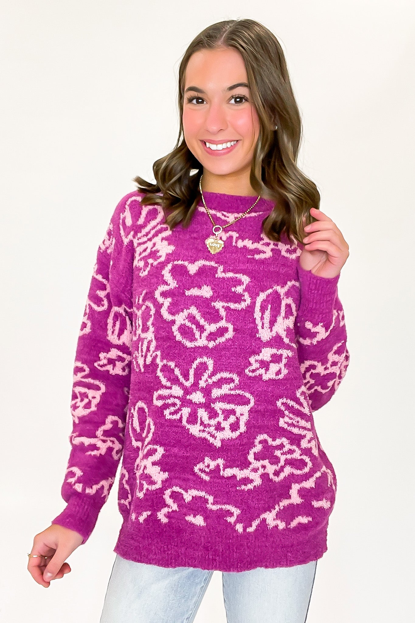 Cozy Bouquet Floral Fuzzy Knit Sweater - FINAL SALE - Madison and Mallory