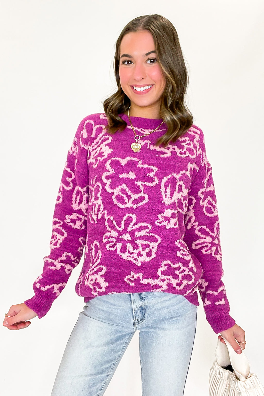 Cozy Bouquet Floral Fuzzy Knit Sweater - FINAL SALE - Madison and Mallory