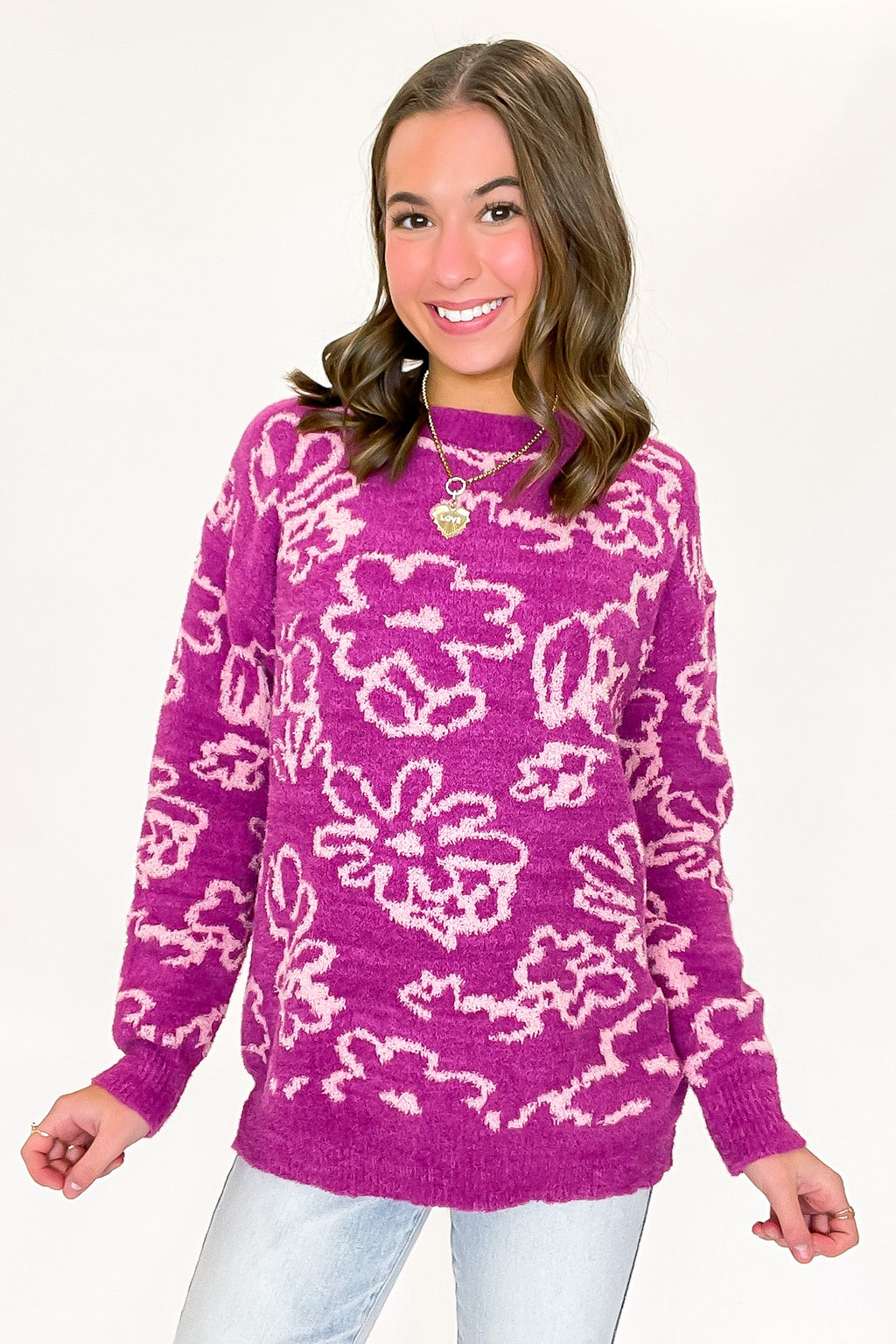 Cozy Bouquet Floral Fuzzy Knit Sweater - FINAL SALE - Madison and Mallory