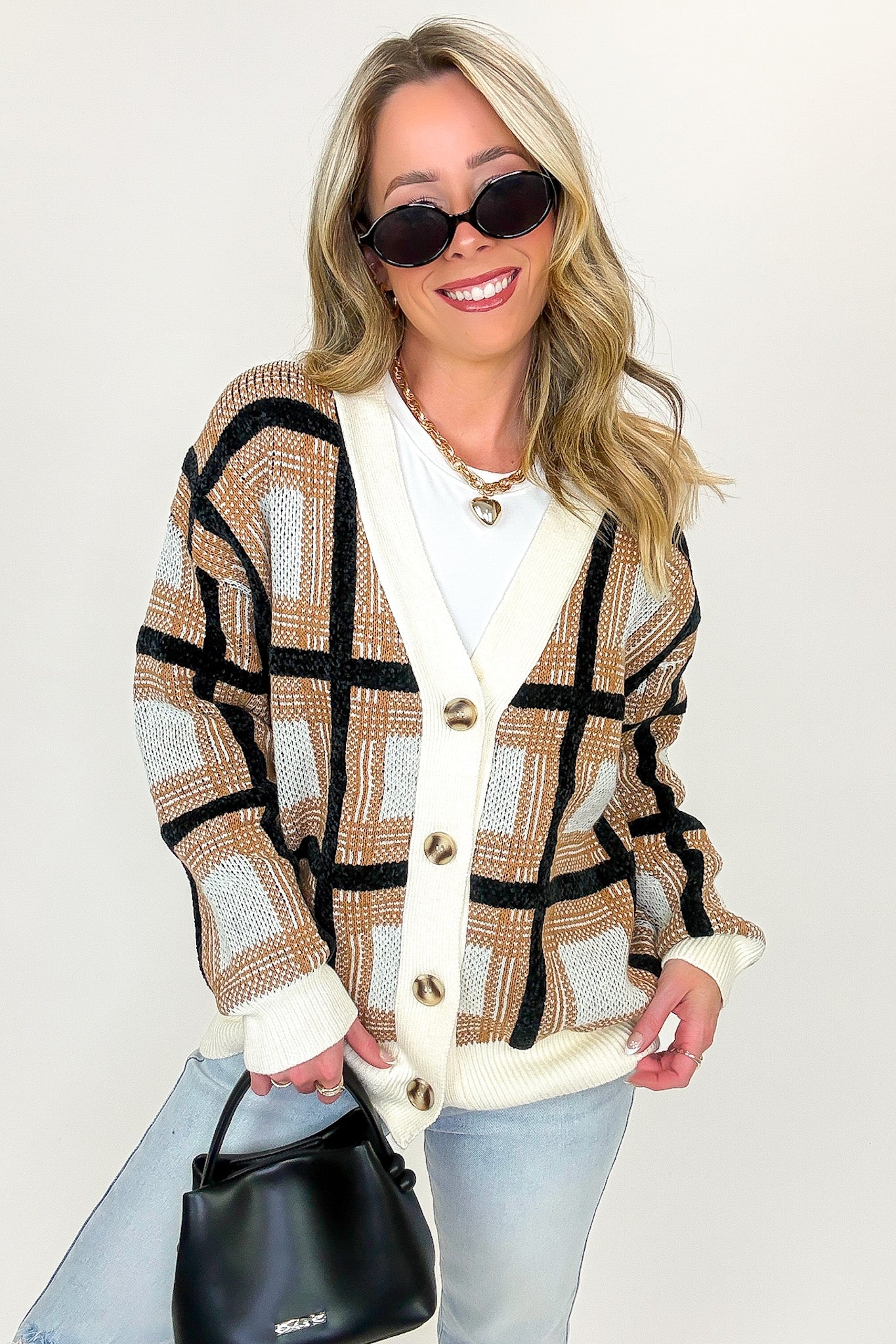 Cozy Check Plaid Boyfriend Cardigan