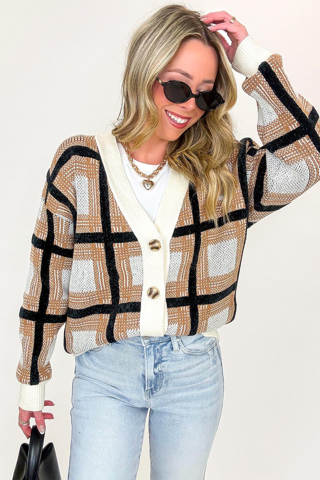 Cozy Check Plaid Boyfriend Cardigan - FINAL SALE - Madison and Mallory