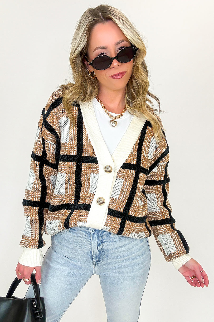 Cozy Check Plaid Boyfriend Cardigan
