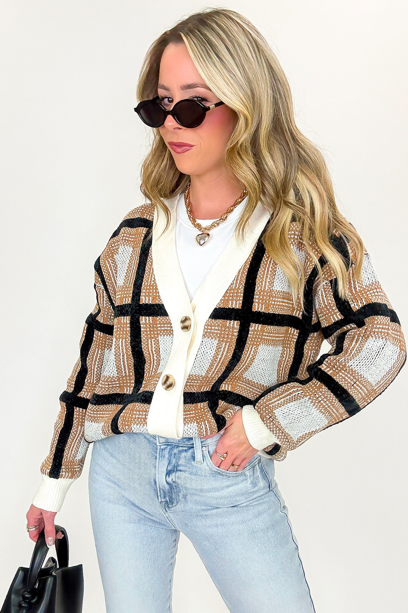 Cozy Check Plaid Boyfriend Cardigan