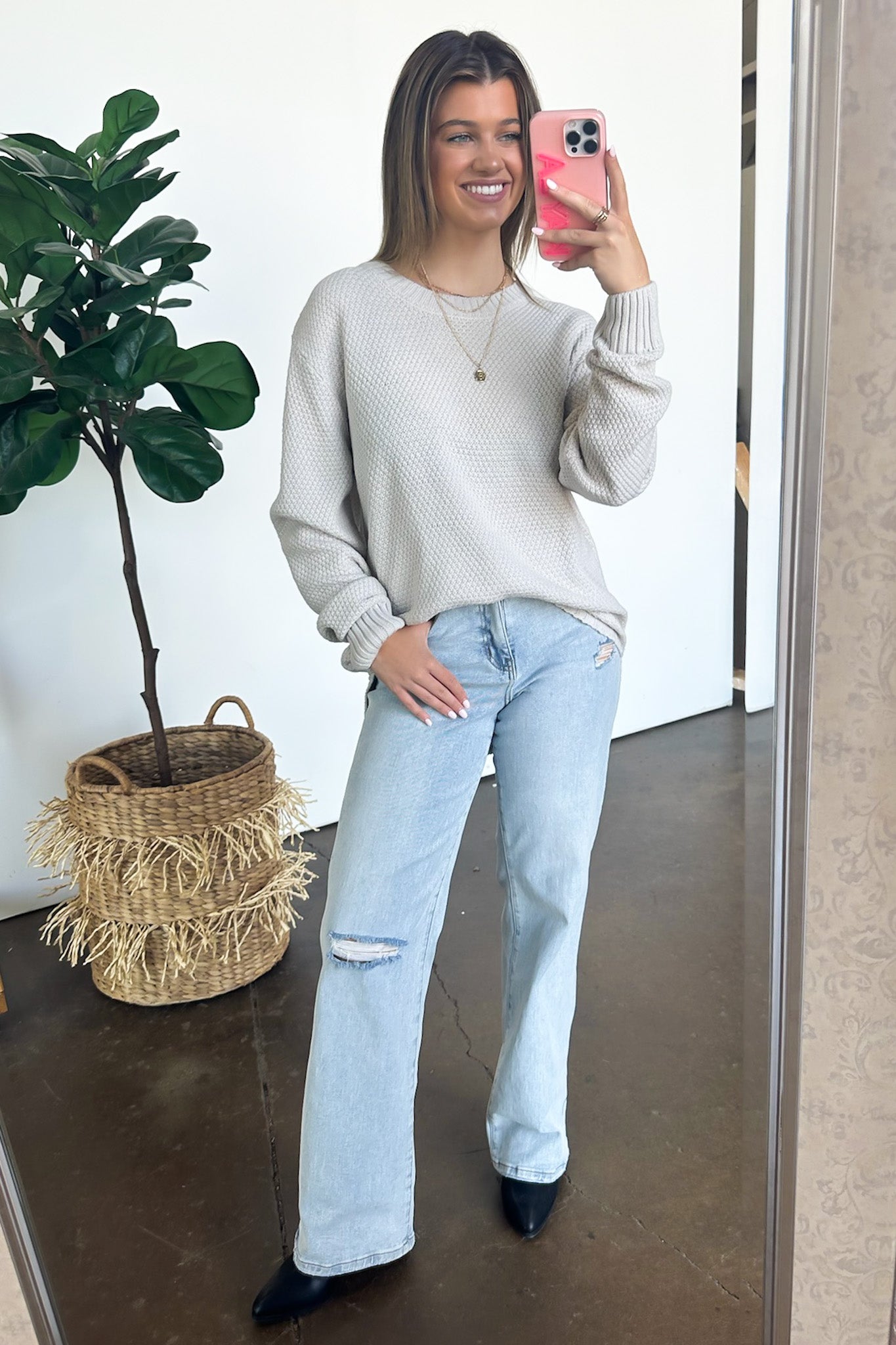 Bone / S Cozy Comfort Round Neck Sweater - Madison and Mallory