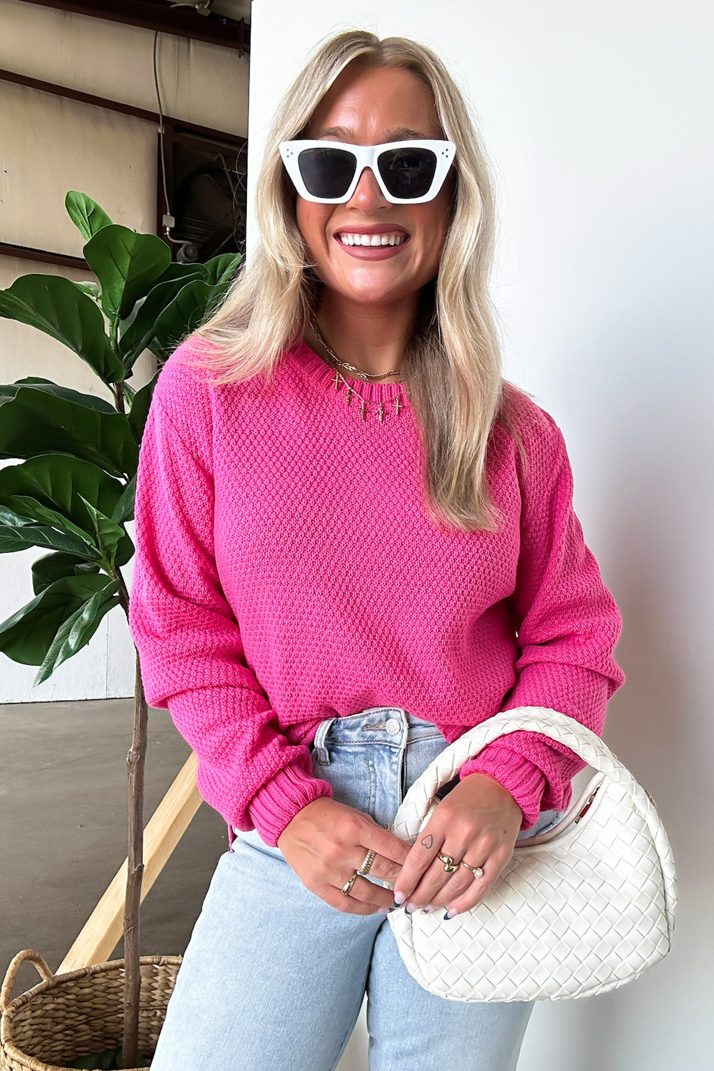 Fuchsia / S Cozy Comfort Round Neck Sweater - FINAL SALE - Madison and Mallory