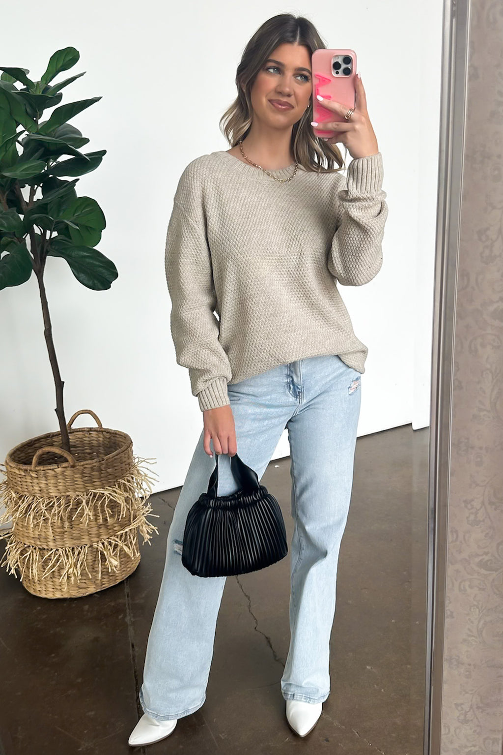 Heather Beige / S Cozy Comfort Round Neck Sweater - FINAL SALE - Madison and Mallory