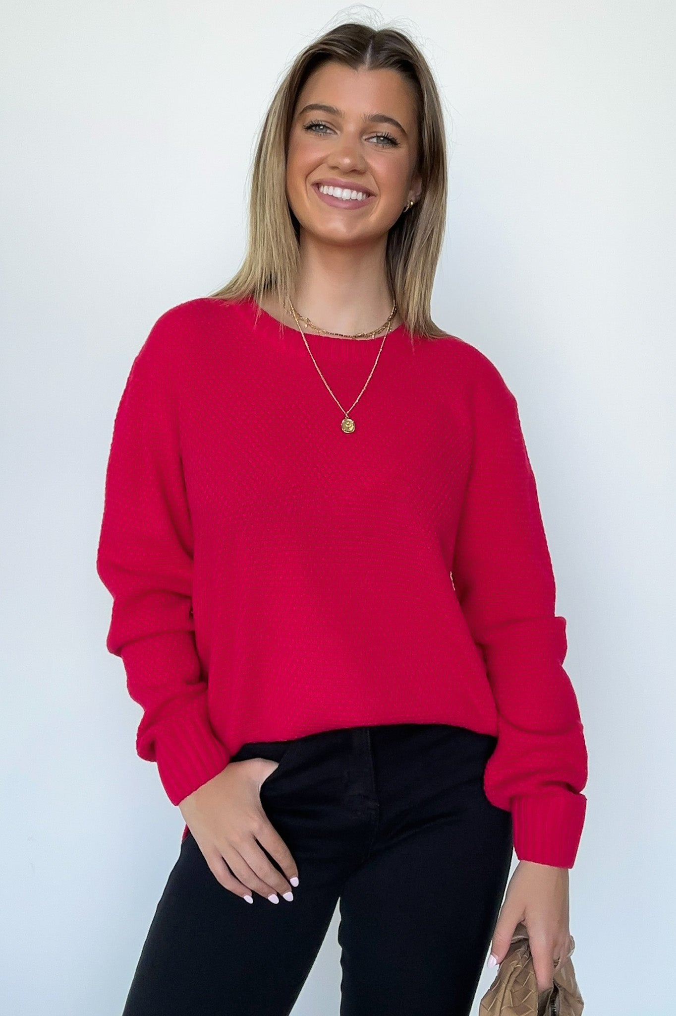 Viva Magenta / S Cozy Comfort Round Neck Sweater - Madison and Mallory