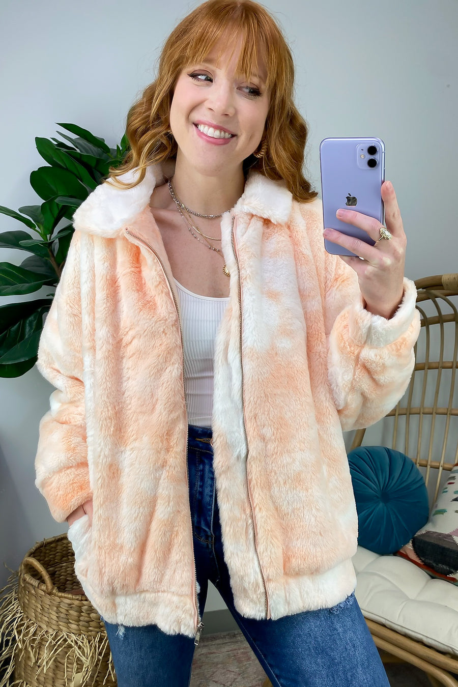 S / Peach Cozy Comfort Tie Dye Sherpa Jacket - Madison and Mallory