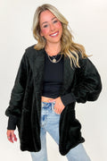 Black / SM Cozy Crest Hooded Faux Fur Jacket - FINAL SALE - Madison and Mallory