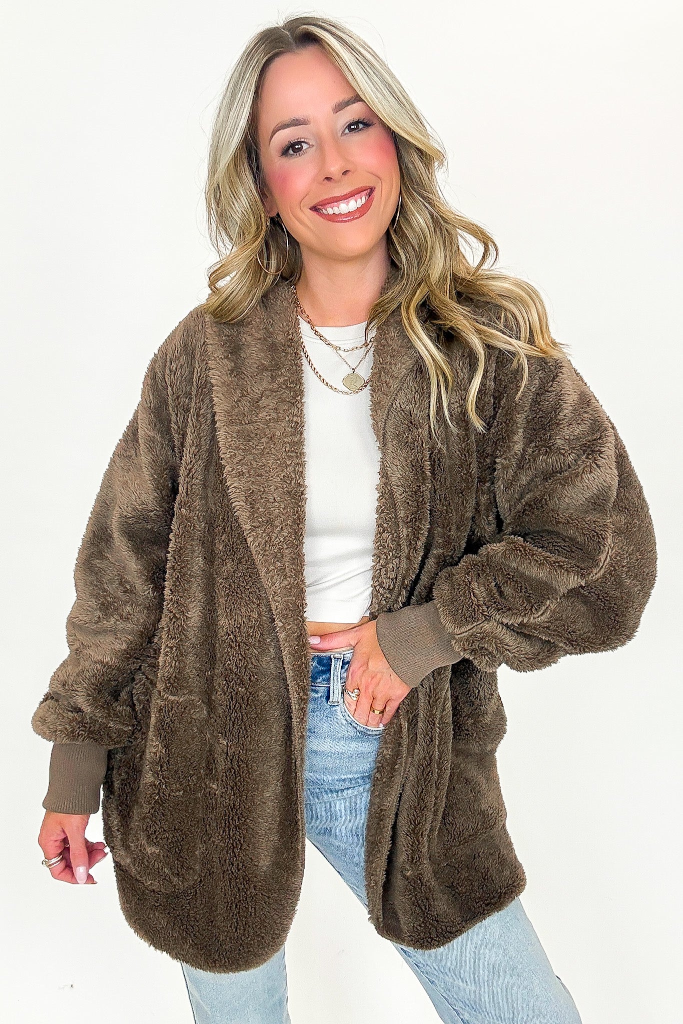 Cozy Crest Hooded Faux Fur Jacket