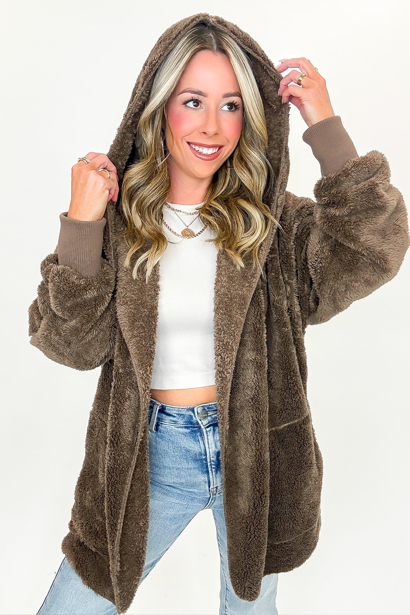Cozy Crest Hooded Faux Fur Jacket