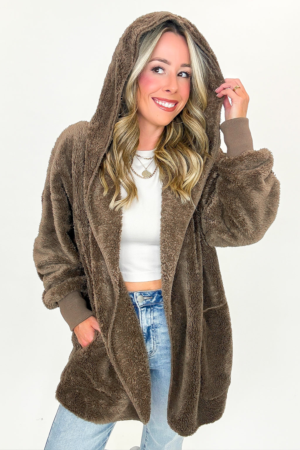 Cozy Crest Hooded Faux Fur Jacket - FINAL SALE - Madison and Mallory