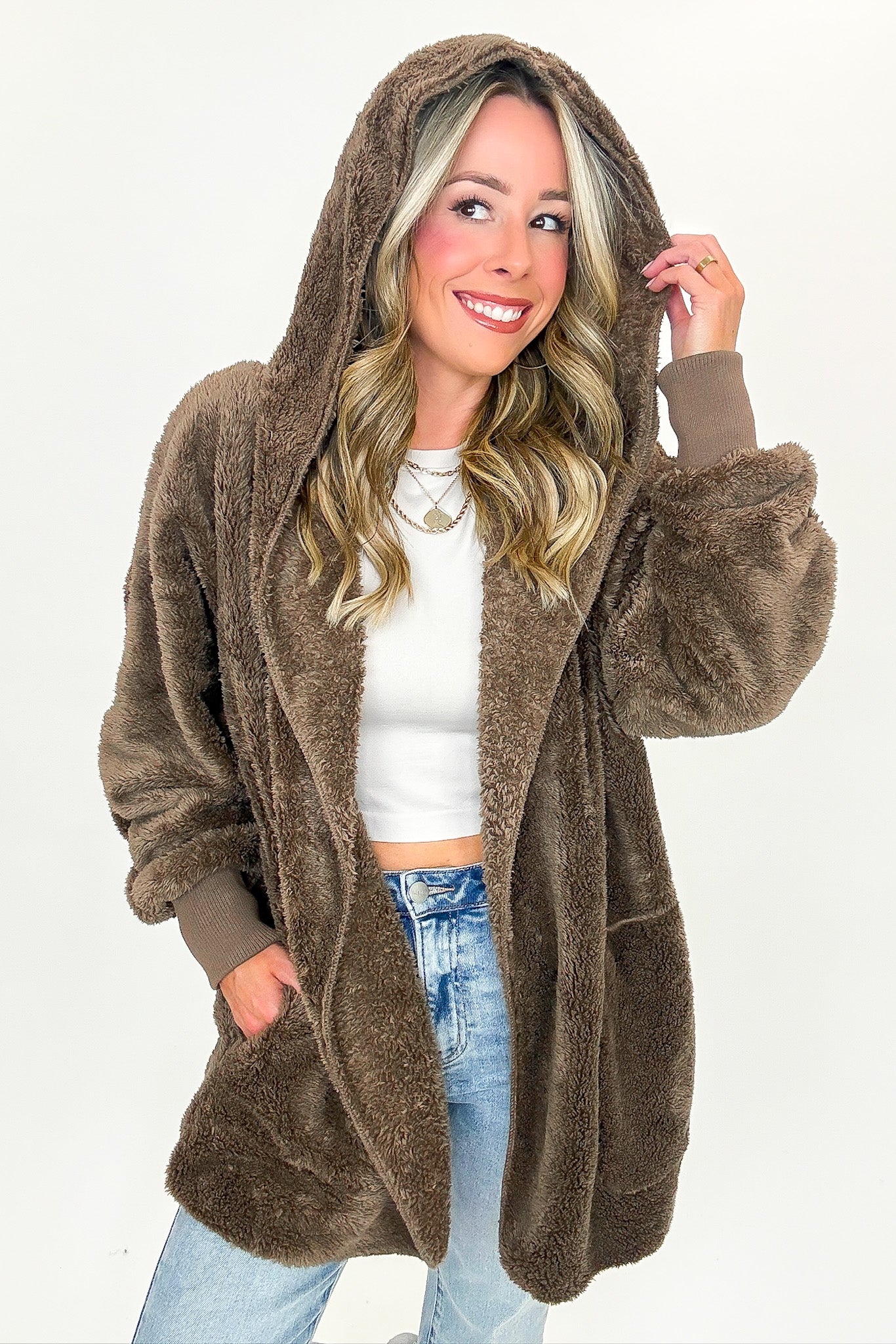 Cozy Crest Hooded Faux Fur Jacket - FINAL SALE - Madison and Mallory