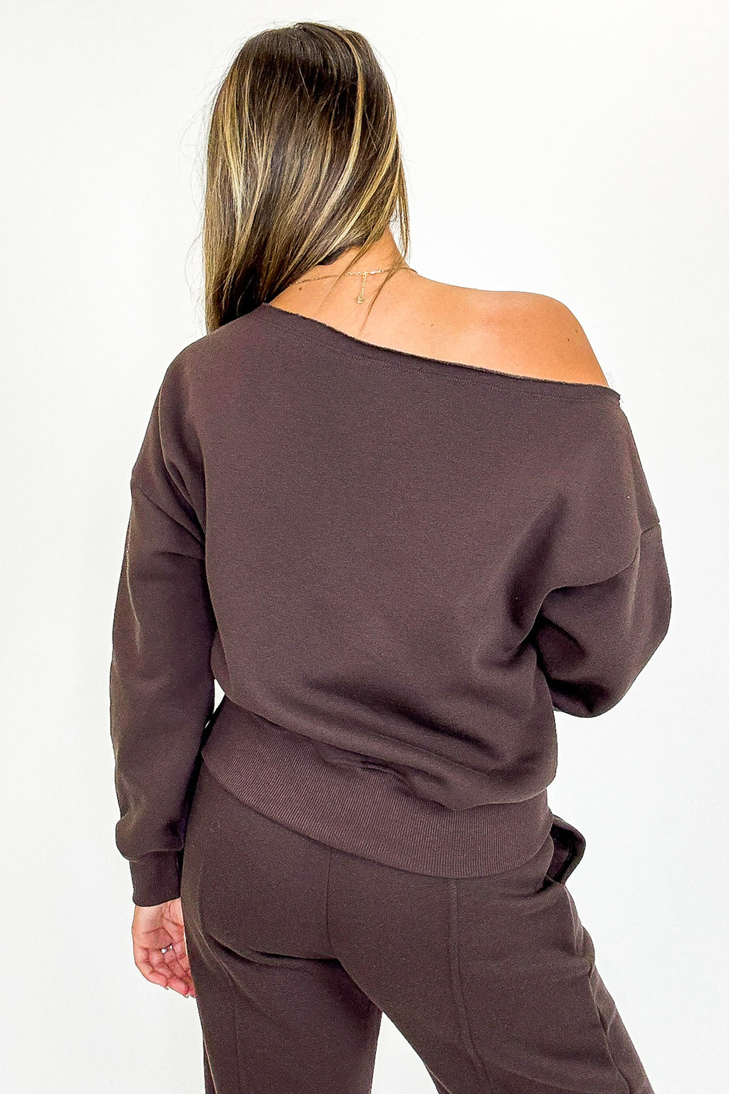 Cozy Drape French Terry Fleece Off Shoulder Sweatshirt - FINAL SALE - Madison and Mallory