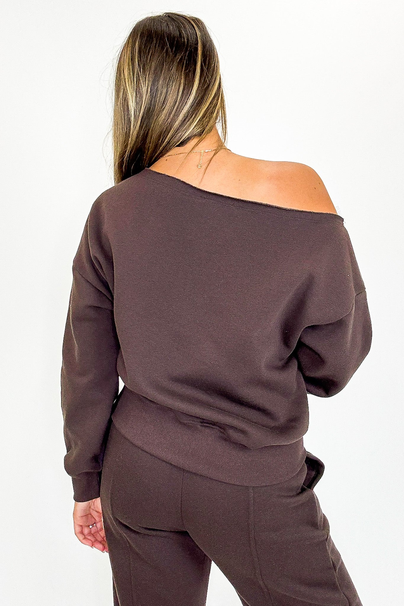 Cozy Drape French Terry Fleece Off Shoulder Sweatshirt - Madison and Mallory