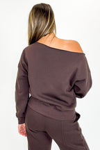 Cozy Drape French Terry Fleece Off Shoulder Sweatshirt - FINAL SALE - Madison and Mallory