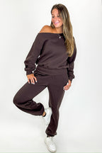 Cozy Drape French Terry Fleece Off Shoulder Sweatshirt - FINAL SALE - Madison and Mallory