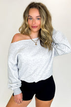 Cozy Drape French Terry Fleece Off Shoulder Sweatshirt - FINAL SALE - Madison and Mallory