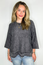 Cozy Fade Washed 3/4 Sleeve Relaxed Sweater - Madison and Mallory
