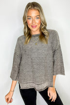 Cozy Fade Washed 3/4 Sleeve Relaxed Sweater - Madison and Mallory