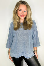 Cozy Fade Washed 3/4 Sleeve Relaxed Sweater - Madison and Mallory