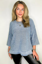 Cozy Fade Washed 3/4 Sleeve Relaxed Sweater - Madison and Mallory