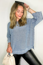Dusty Blue / S Cozy Fade Washed 3/4 Sleeve Relaxed Sweater - Madison and Mallory