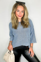 Cozy Fade Washed 3/4 Sleeve Relaxed Sweater - Madison and Mallory