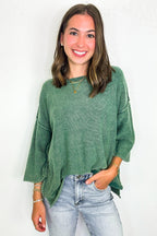 Cozy Fade Washed 3/4 Sleeve Relaxed Sweater - Madison and Mallory