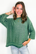 Cozy Fade Washed 3/4 Sleeve Relaxed Sweater - Madison and Mallory