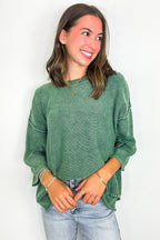 Cozy Fade Washed 3/4 Sleeve Relaxed Sweater - Madison and Mallory