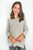 Cozy Fade Washed 3/4 Sleeve Relaxed Sweater - Madison and Mallory