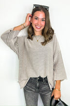 Cozy Fade Washed 3/4 Sleeve Relaxed Sweater - Madison and Mallory