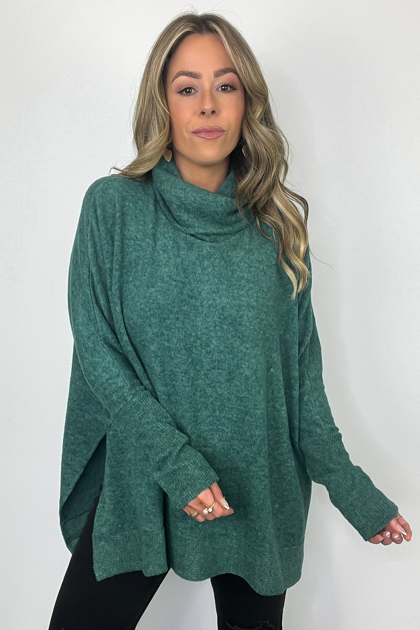  Cozy Harmony Brushed Melange Knit Cowl Neck Poncho Sweater - BACK IN STOCK - Madison and Mallory