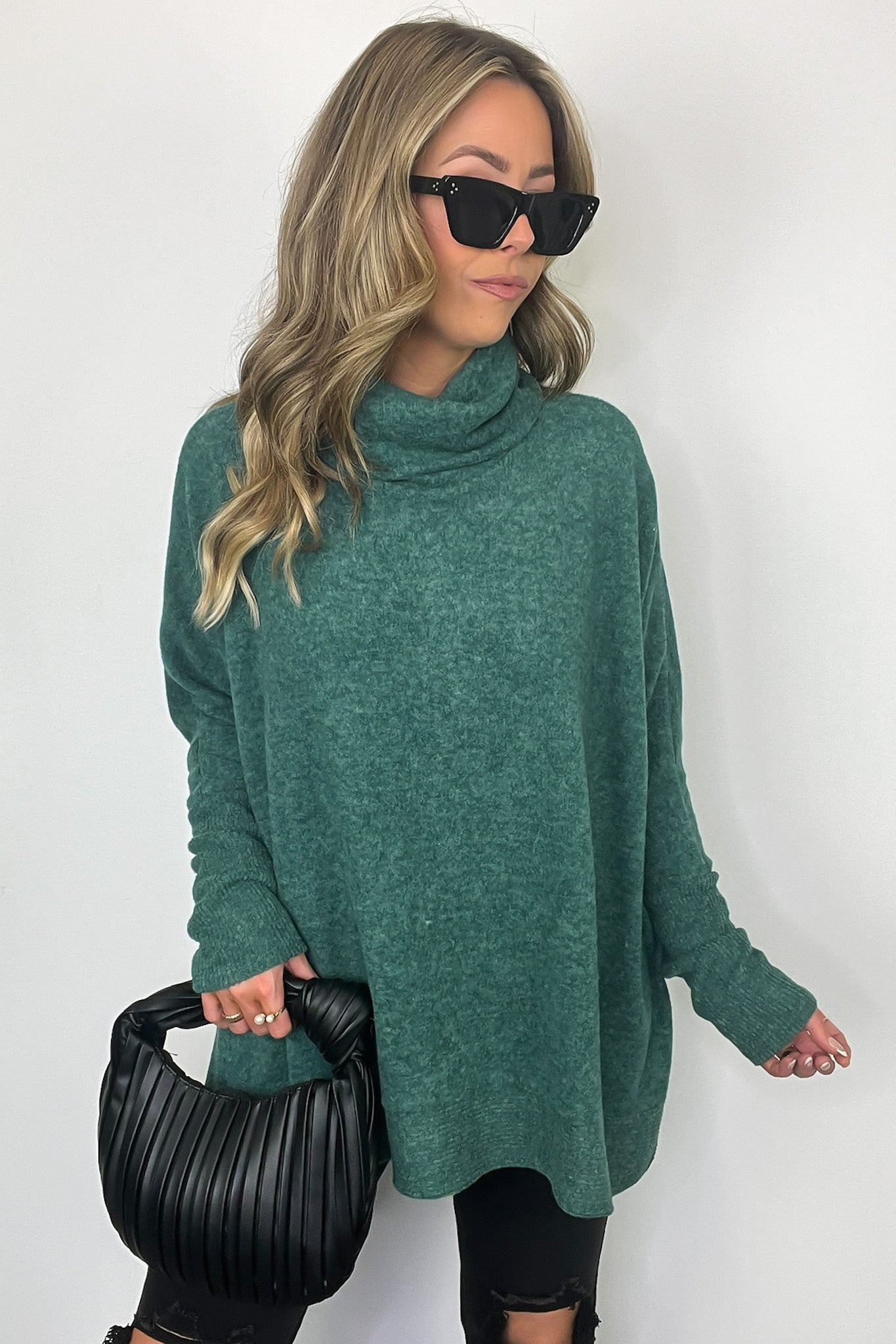 Cozy Harmony Brushed Melange Knit Cowl Neck Poncho Sweater - FINAL SALE - Madison and Mallory