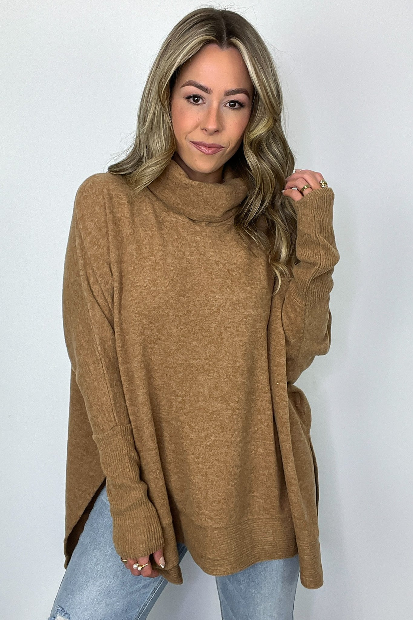  Cozy Harmony Brushed Melange Knit Cowl Neck Poncho Sweater - BACK IN STOCK - Madison and Mallory