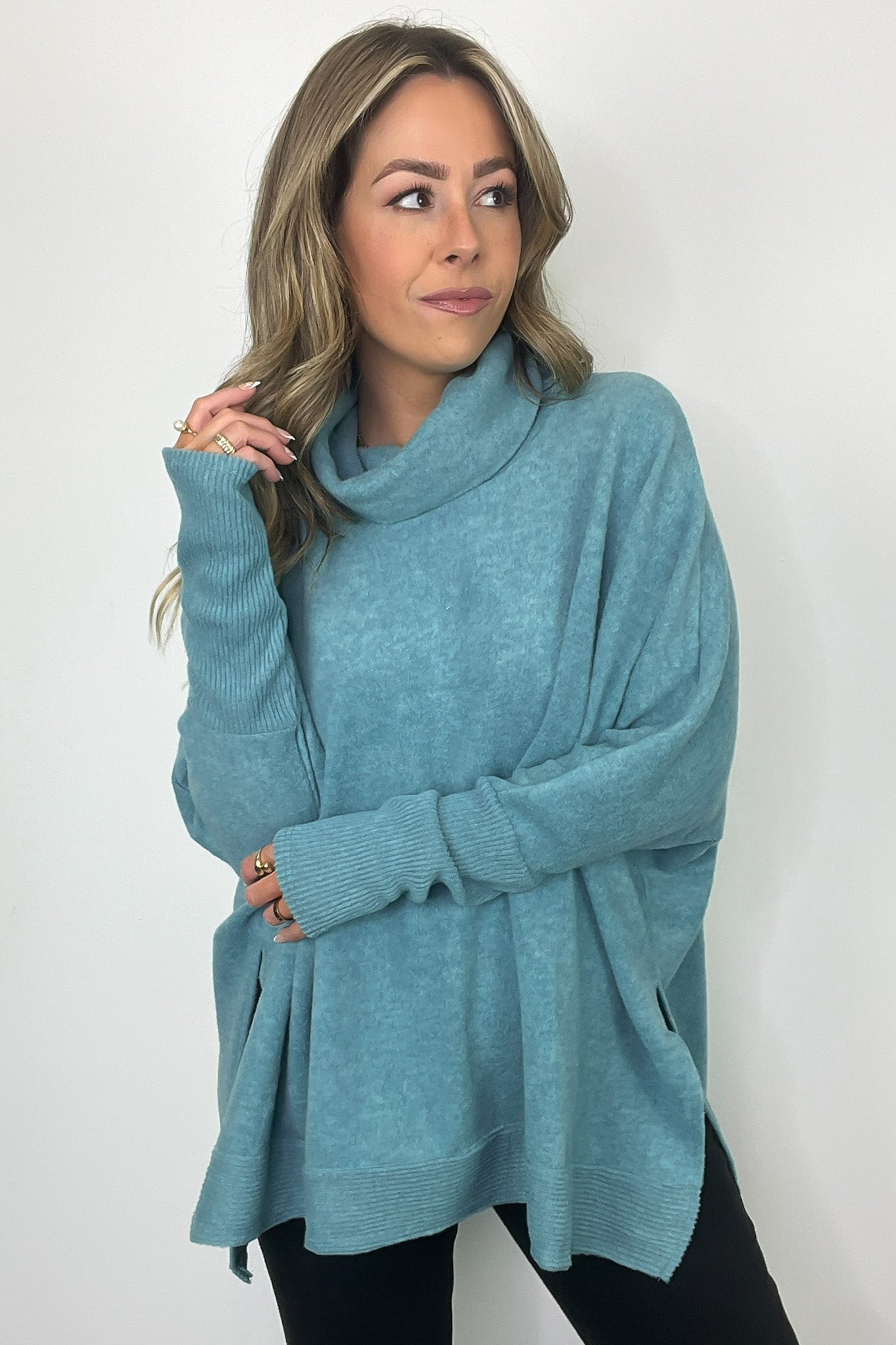  Cozy Harmony Brushed Melange Knit Cowl Neck Poncho Sweater - BACK IN STOCK - Madison and Mallory