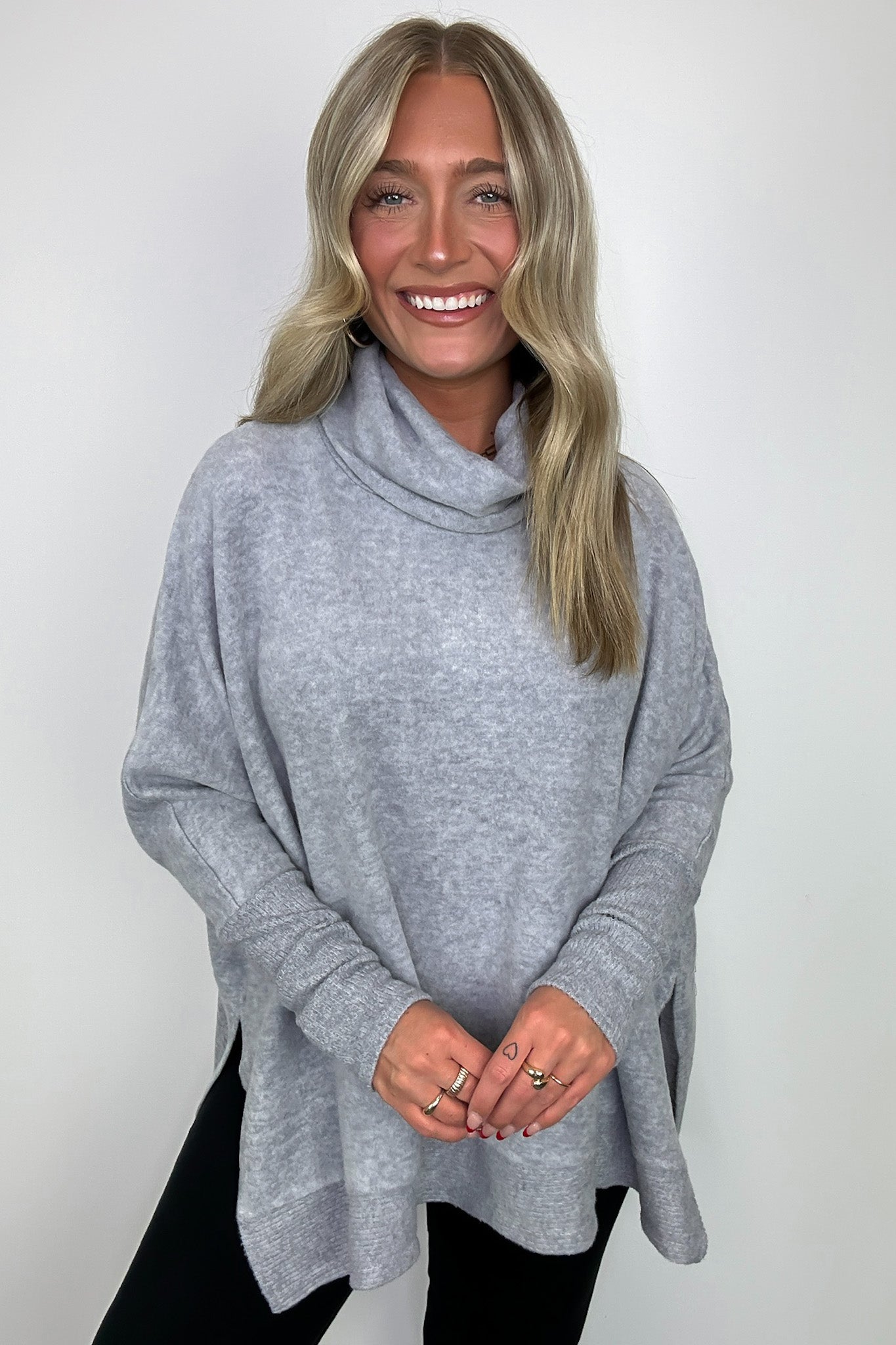 Cozy Harmony Brushed Melange Knit Cowl Neck Poncho Sweater - FINAL SALE - Madison and Mallory